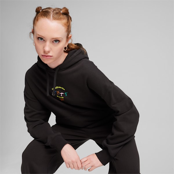 DOWNTOWN Women's Graphic Hoodie, PUMA Black, large-ZAF