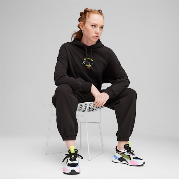 DOWNTOWN Women's Graphic Hoodie, PUMA Black, large-ZAF