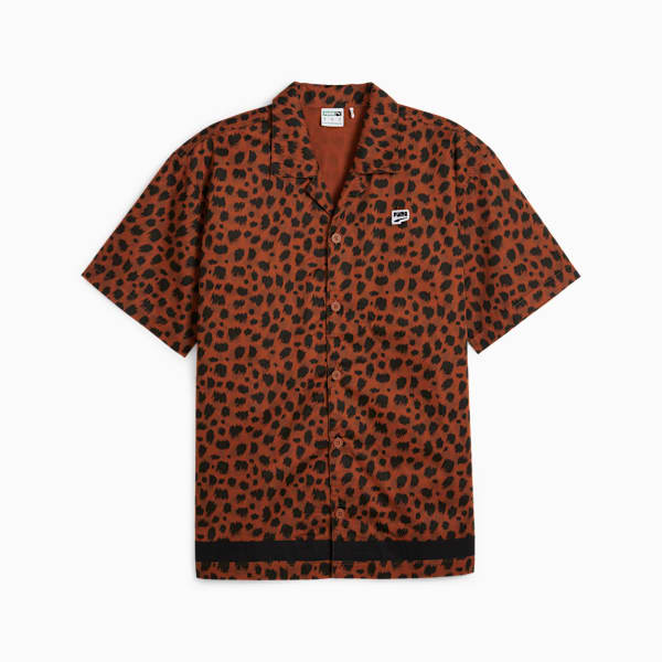 DOWNTOWN Men's Kitten Shirt, Teak-AOP, large-MEX