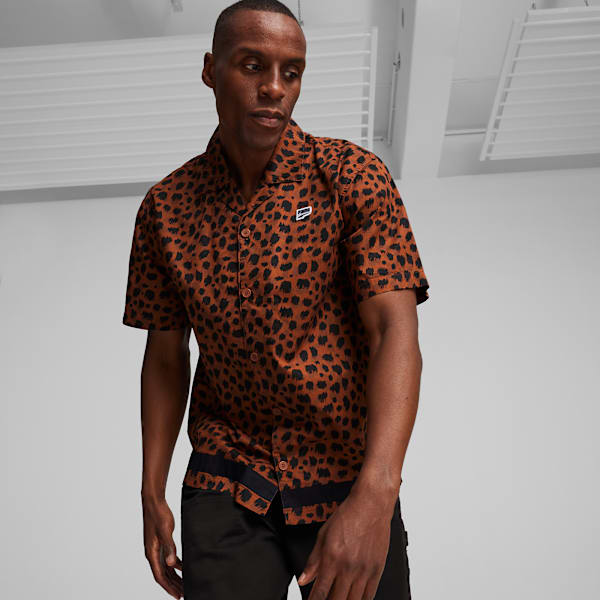 DOWNTOWN Men's Kitten Shirt, Teak-AOP, large-MEX