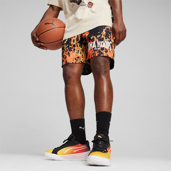 Straight Flames Basketball Shorts, PUMA Black-AOP, large-ZAF