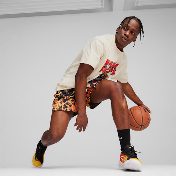 Straight Flames Basketball Shorts, PUMA Black-AOP, large-ZAF