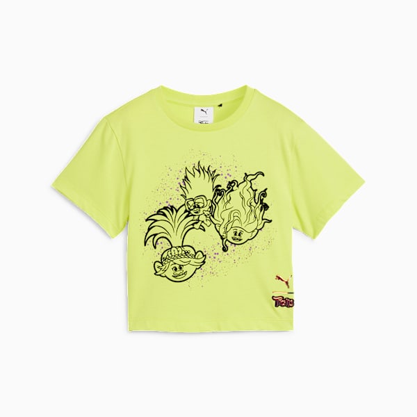 Playera estampada para niñas PUMA x TROLLS, Lime Sheen, large-MEX