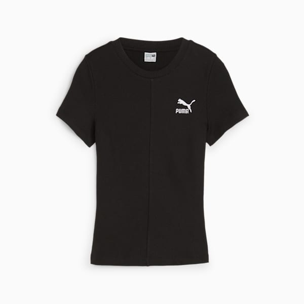 CLASSICS Ribbed Slim Tee Women, PUMA Black, large-ZAF
