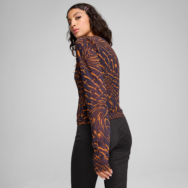 DARE TO Mesh Long Sleeve Tee Women, Galactic Gray-AOP, large-ZAF