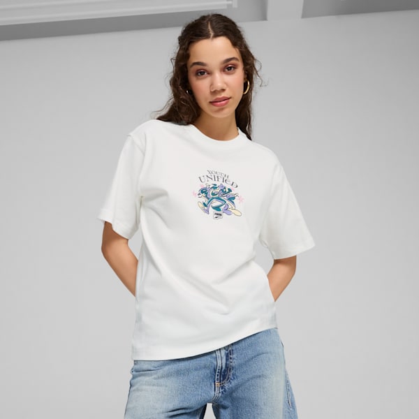 DOWNTOWN Relaxed Graphic Tee Women, PUMA White, large-ZAF