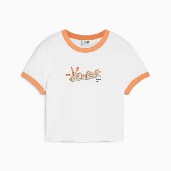 DOWNTOWN Graphic Baby Tee Women, PUMA White-Bright Melon, large-MEX