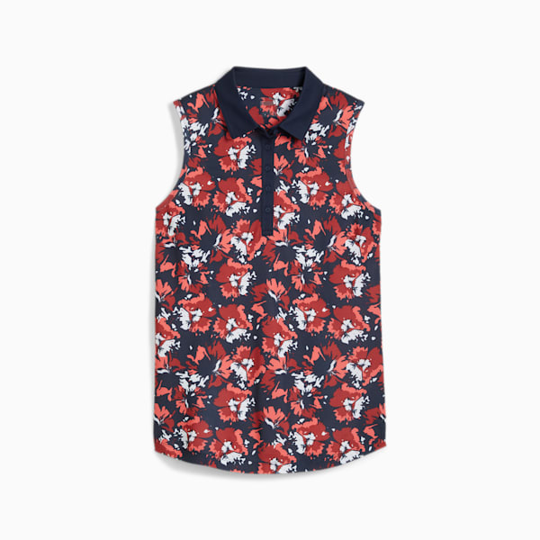 Pique Borrego Sleeveless Golf Polo Women, Deep Navy-Salmon, large-ZAF