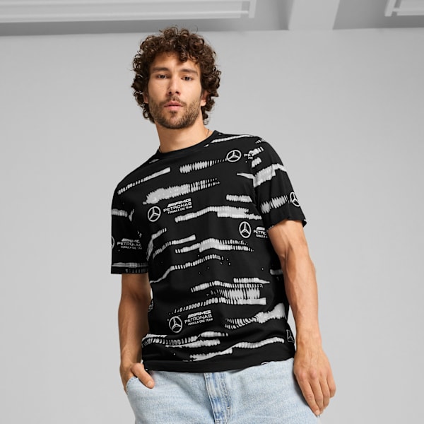 Mercedes-AMG Petronas F1® All-Over Print Logo Tee Men, PUMA Black, large-MEX