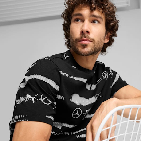 Mercedes-AMG Petronas F1® All-Over Print Logo Tee Men, PUMA Black, large-MEX