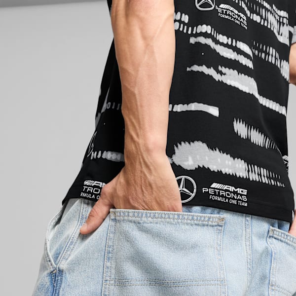 Mercedes-AMG Petronas F1® All-Over Print Logo Tee Men, PUMA Black, large-MEX
