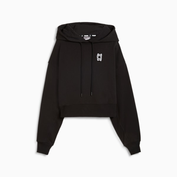 Pivot Basketball Hoodie Women, PUMA Black, large-MEX