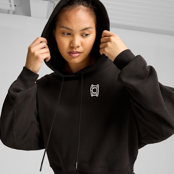 Pivot Basketball Hoodie Women, PUMA Black, large-MEX