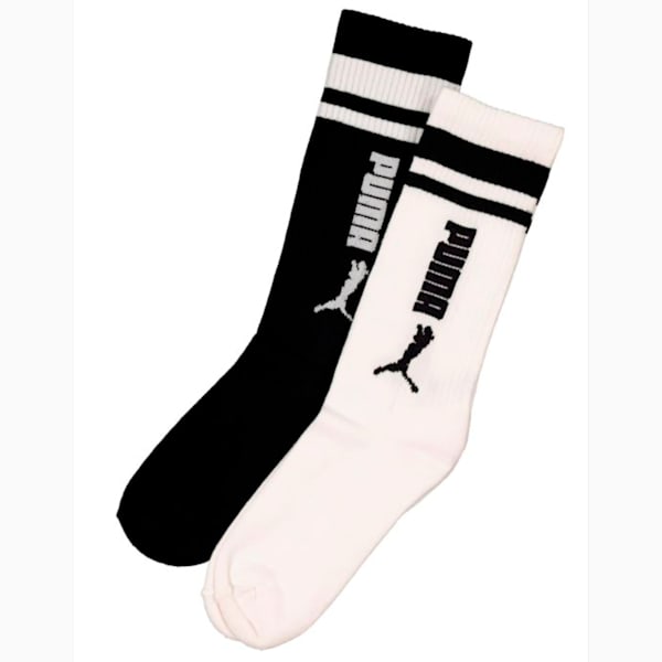 Mens 2 Pk Mid Calf Socks, PUMA Black-PUMA White, large-ZAF