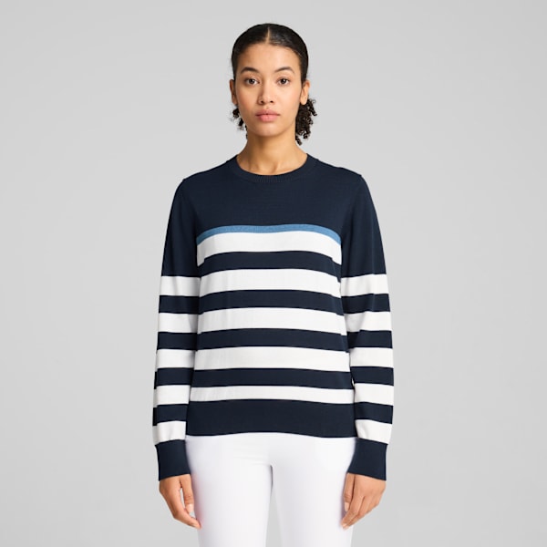 Resort Stripe Sweater Women, Deep Navy-White Glow, large-ZAF