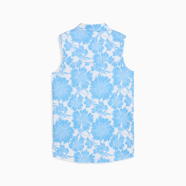 CLOUDSPUN Botanic Sleeveless Golf Polo Women, White Glow-Team Light Blue, large-ZAF