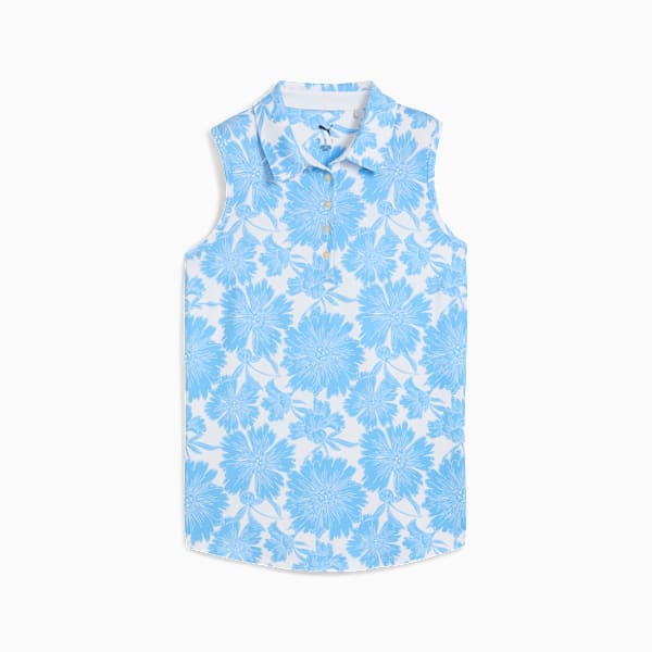 CLOUDSPUN Botanic Sleeveless Golf Polo Women, White Glow-Team Light Blue, large-ZAF