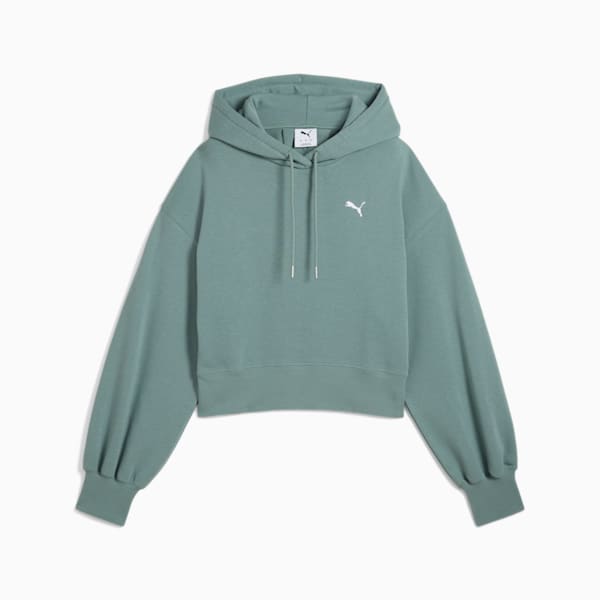 WARDROBE Essentials Relaxed Cropped Hoodie Women, Green Moon, large-ZAF