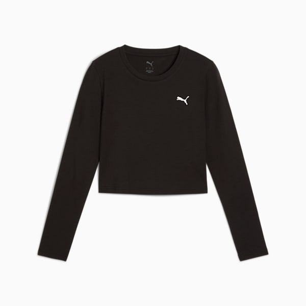 WARDROBE ESS Longsleeve Baby Tee Women, PUMA Black, large-ZAF