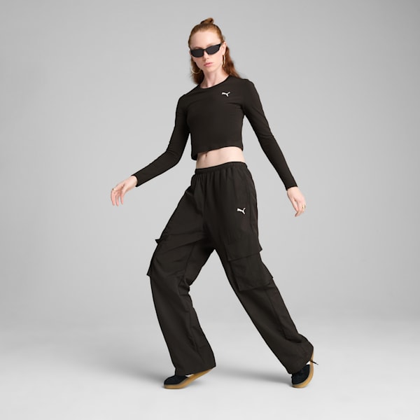 WARDROBE ESS Longsleeve Baby Tee Women, PUMA Black, large-ZAF
