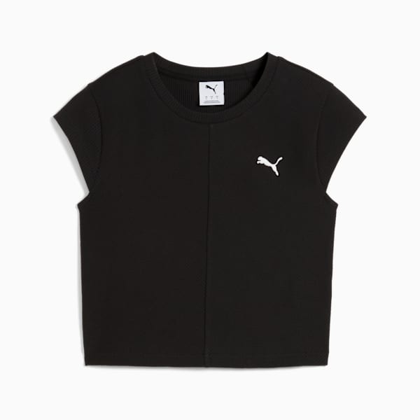 Remera corta Wardrobe Essentials Rib para mujer, PUMA Black, large-ARG