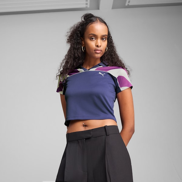 Playera corta FUTURE.PUMA.ARCHIVE para mujer, Blue Crystal-Wild Berry, large-MEX