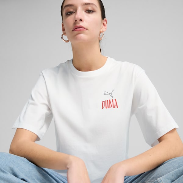 Wardrobe Essentials Relaxed Graphic Tee Women, PUMA White, large-ZAF