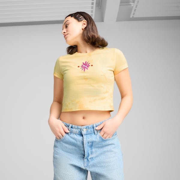 WARDROBE ESS FLORAL PACK Washed Graphic Baby Tee Women, Sunny Yellow, large-ZAF