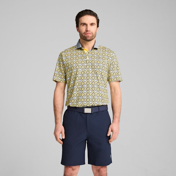 PUMA x PALM TREE CREW Tile Golf Polo Men, Red Fire-Sunny Yellow, large-ZAF