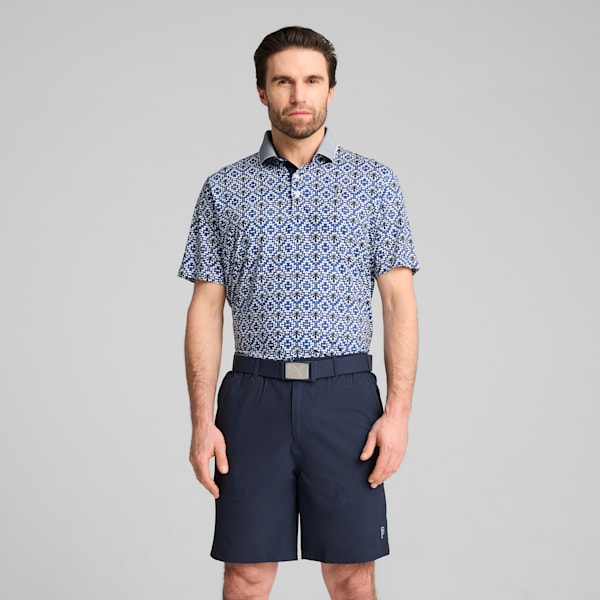 PUMA x PALM TREE CREW Tile Golf Polo Men, White Glow-Deep Navy, large-ZAF