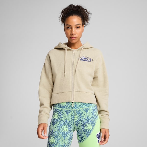 Campera corta Lace Em Up para mujer, Desert Dust-Heather, large-ARG
