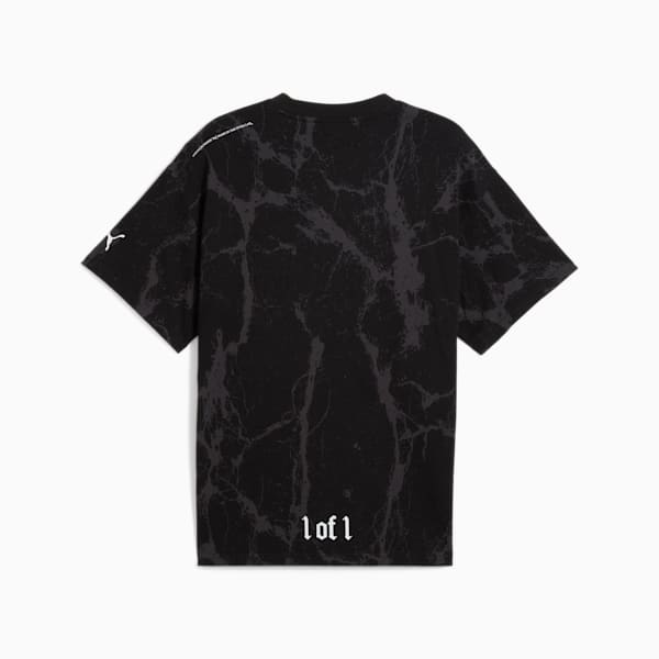 PUMA HOOPS x LAFRANCÉ Written in Chrome Marble Tee Unisex, PUMA Black-Flat Medium Gray AOP, large-ZAF