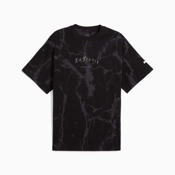 PUMA HOOPS x LAFRANCÉ Written in Chrome Marble Tee Unisex, PUMA Black-Flat Medium Gray AOP, large-ZAF
