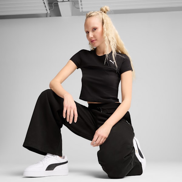 Remera corta WARDROBE Essentials Cut-Out para mujer, PUMA Black, large-ARG