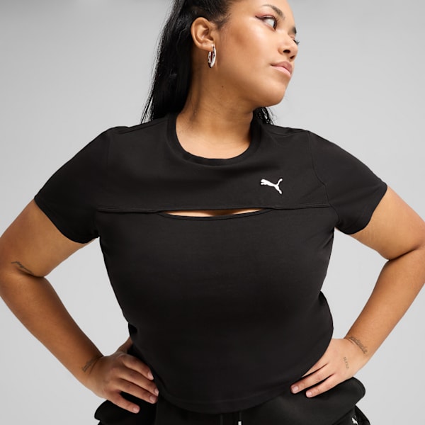 Remera corta WARDROBE Essentials Cut-Out para mujer, PUMA Black, large-ARG