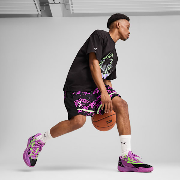 Scoot Purple Lab Men's Basketball Shorts, PUMA Black-Lavender Alert-Pure Magenta, large-ZAF