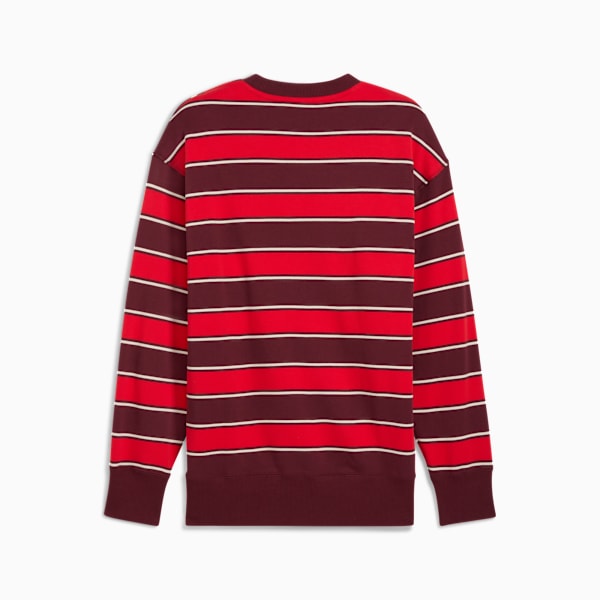 Premium Essentials Relaxed Stripe Crew Sweatshirt Unisex, Ruby Shimmer-AOP, large-ZAF