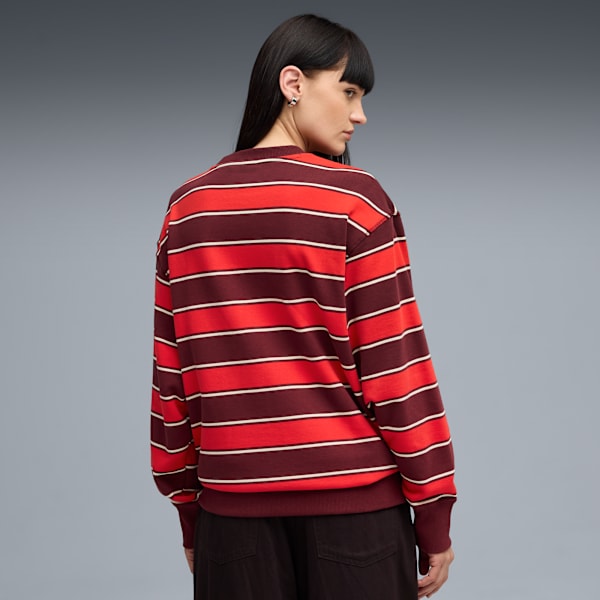 Premium Essentials Relaxed Stripe Crew Sweatshirt Unisex, Ruby Shimmer-AOP, large-ZAF