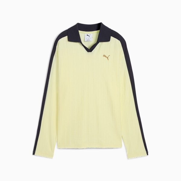 T7 Relaxed Long Sleeve Polo Women, Gold Moon, large-ZAF