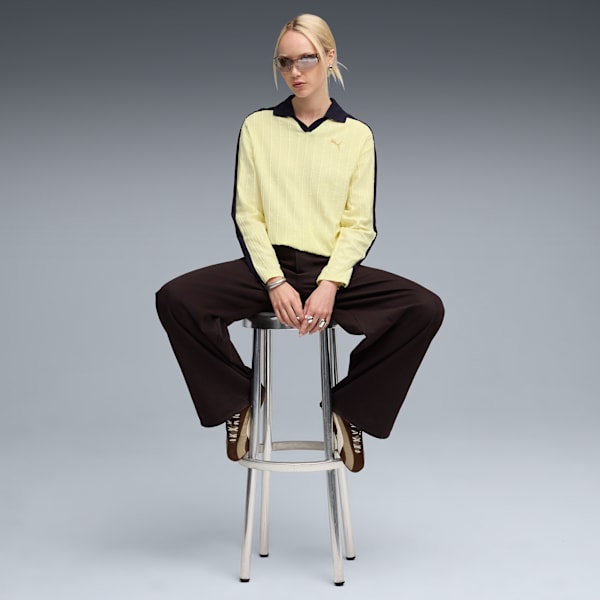 T7 Relaxed Long Sleeve Polo Women, Gold Moon, large-ZAF