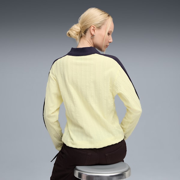 T7 Relaxed Long Sleeve Polo Women, Gold Moon, large-ZAF