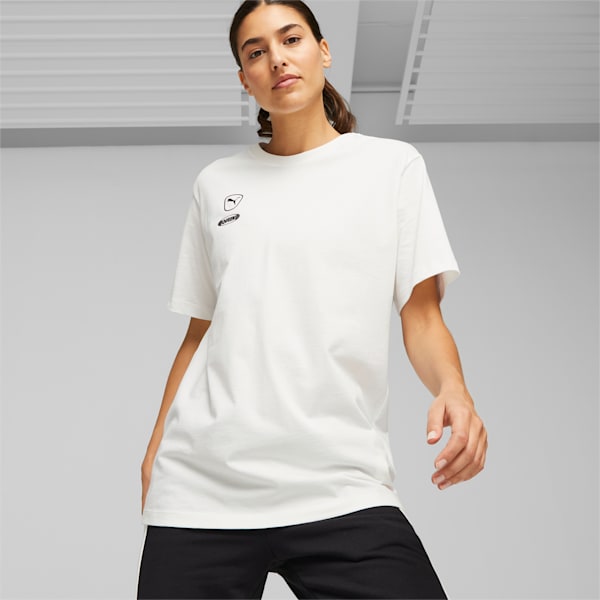 PUMA Queen Women's Football Tee, Electric Blush-Warm White-PUMA Black, large-ZAF