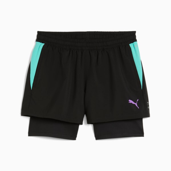 INDIVIDUAL 2-in-1 Padel Shorts Women, PUMA Black-Purple Glimmer-Aquatic, large-ZAF