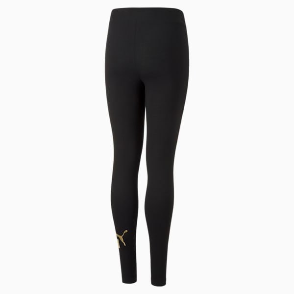 Essentials+ Logo Leggings G Youth, Puma Black-Gold, large-ZAF