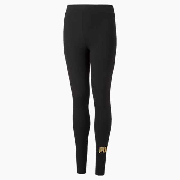 Essentials+ Logo Leggings G Youth, Puma Black-Gold, large-ZAF