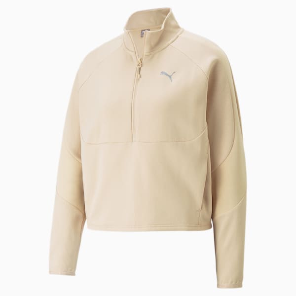Evostripe Half-Zip Crew Neck Sweatshirt Women, Granola, large-ZAF