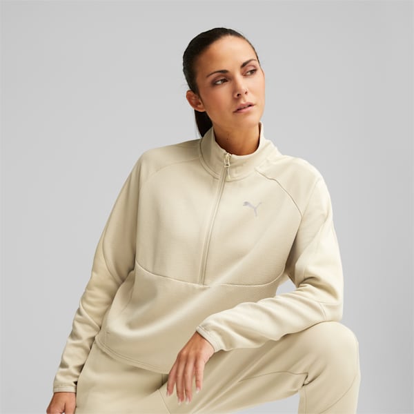 Evostripe Half-Zip Crew Neck Sweatshirt Women, Granola, large-ZAF