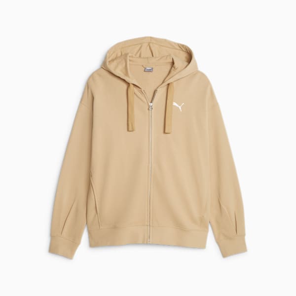 HER Terry Full-Zip Hoodie Women, Sand Dune, large-ZAF