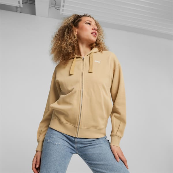 HER Terry Full-Zip Hoodie Women, Sand Dune, large-ZAF