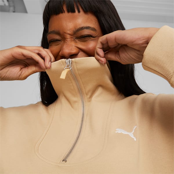 HER Women's High-Neck Half-Zip Sweatshirt, Sand Dune, large-ZAF